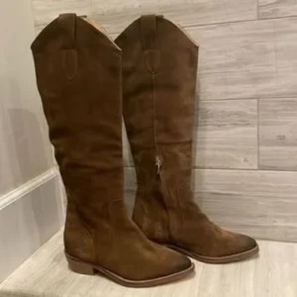 Free People Rue Brown Suede Slouch Western Boots Knee High EU 38 US 8 NWOB - Picture 4 of 14